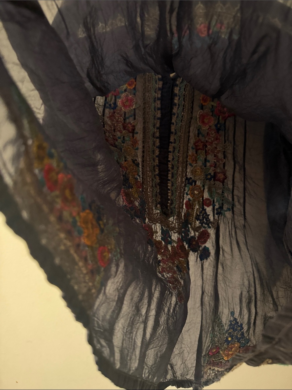 Johnny Was Navy Embroidered Boho Tunic with Multicolor Floral Detail - Picture 10 of 10